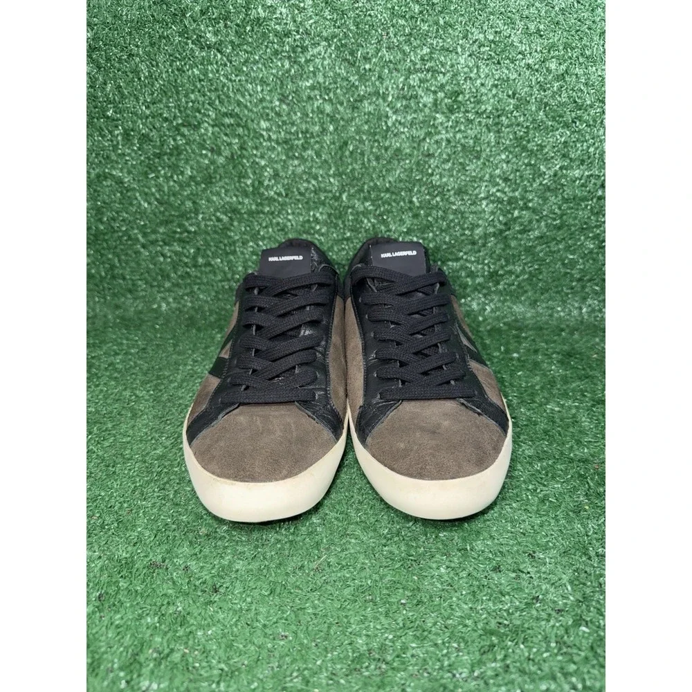 Karl Lagerfeld Paris Shoes Men Size 9.5 Black Green Suede Luxury Sneakers‎